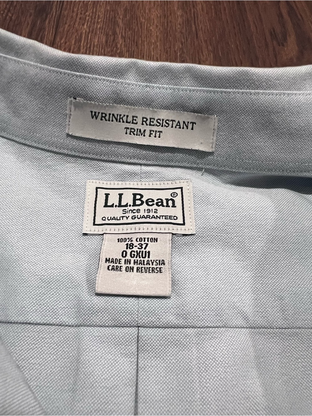 L.L. Bean Light Blue Trim Fit Wrinkle Resistant Button-Down Shirt
